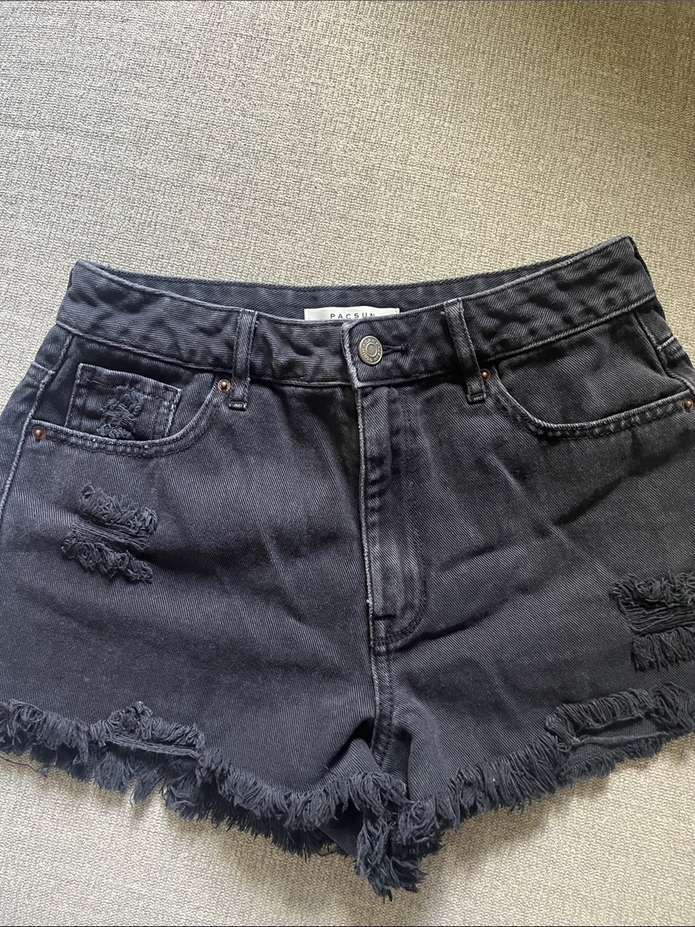 PacSun Black Distressed Frayed Hem Denim Shorts